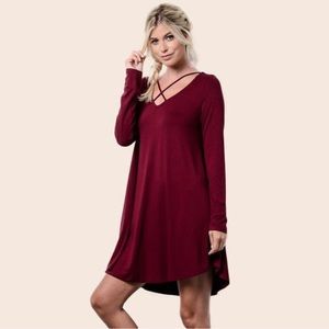 Burgundy Criss Cross Strappy Front Dress